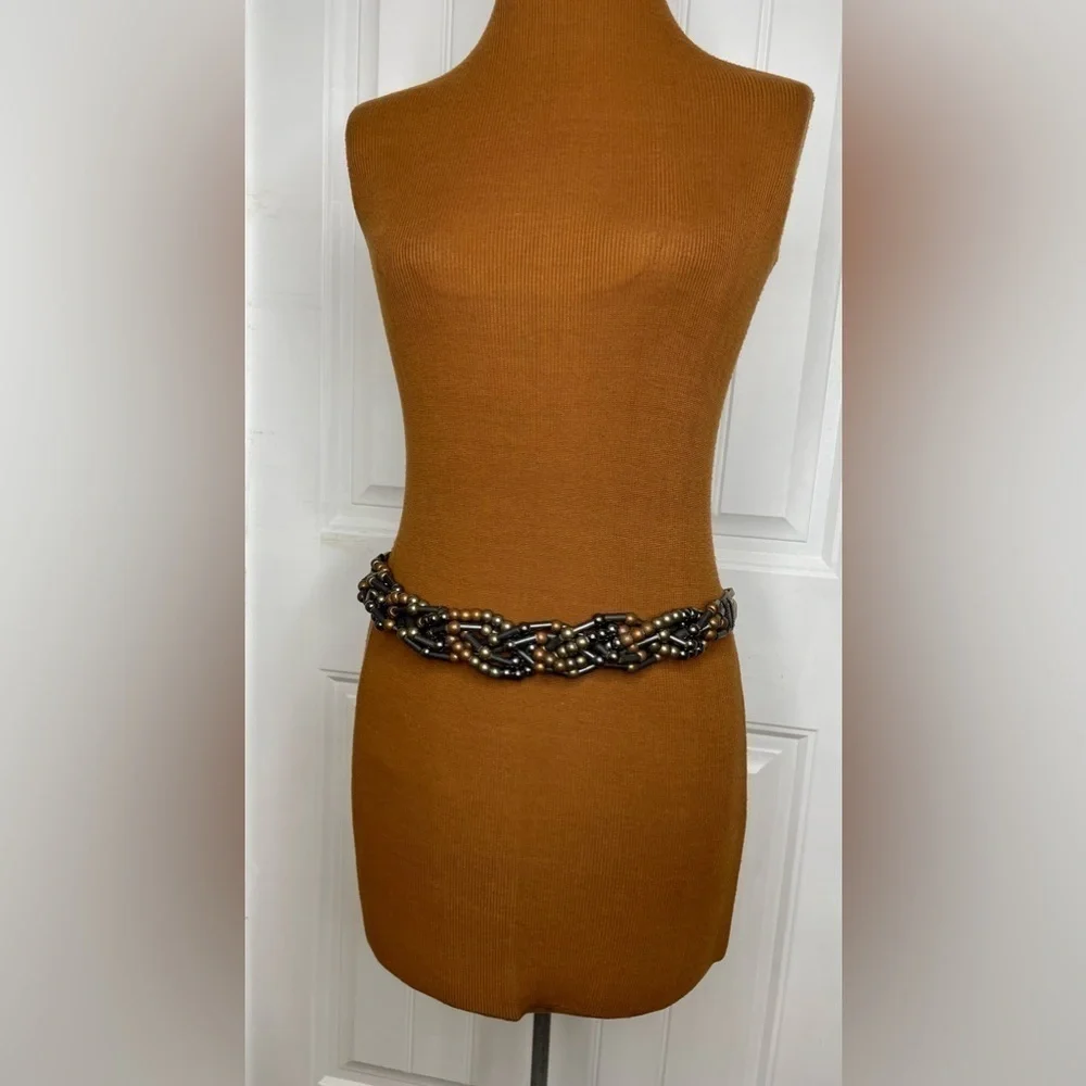 Chain Belt Bronze Metallic Braid Hook Closure